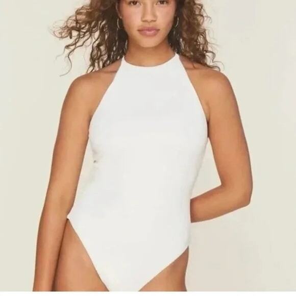 NWT Andie Women's The Asbury Rib One Piece Swimsuit Coco White Size M - Picture 1 of 12